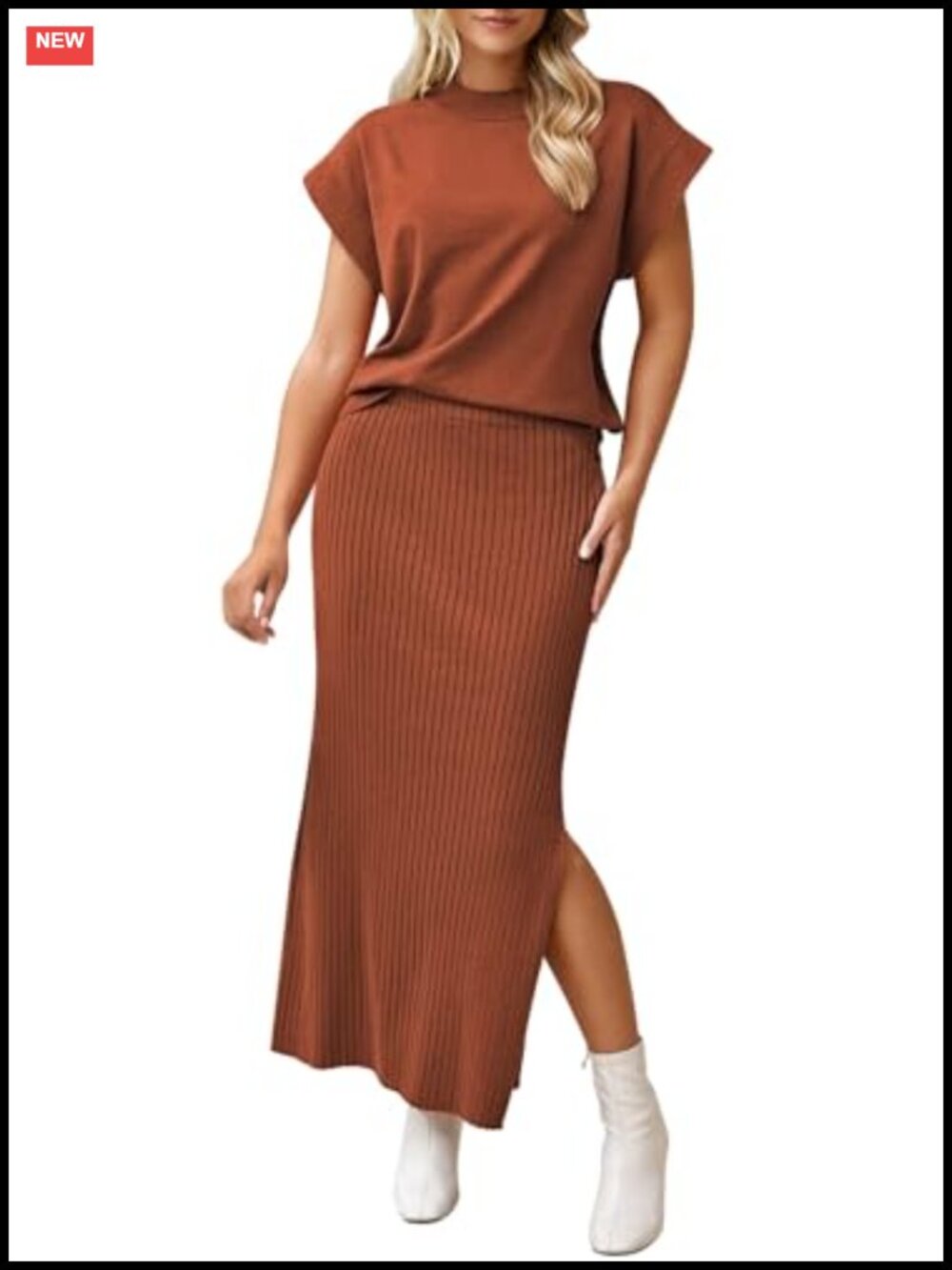 2 Piece Knit Skirt Set Cap Sleeve Top Bodycon Maxi Skirt